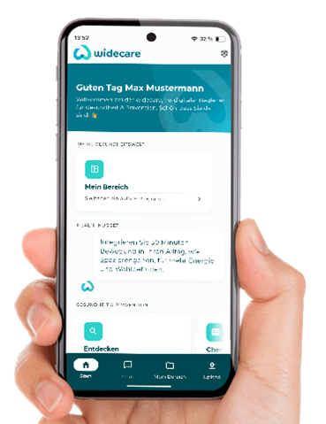 zeigt eine Hand mit einer App