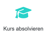 Durchführung Absolventenhut über dem Text 'Kurs absolvieren'